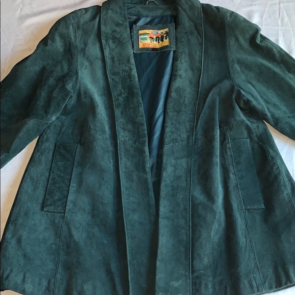 Vintage Green Suede Leather Coat S